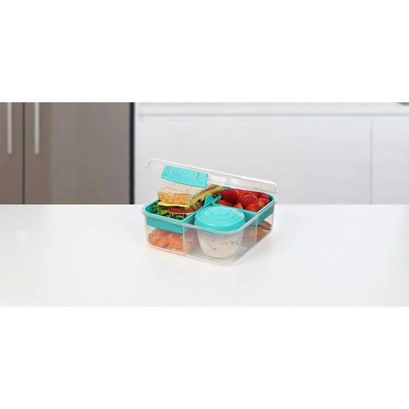 Sistema Bento Madkasse - Ruminddelt med Bæger - 1,25L - Klar/Minty Påfugl