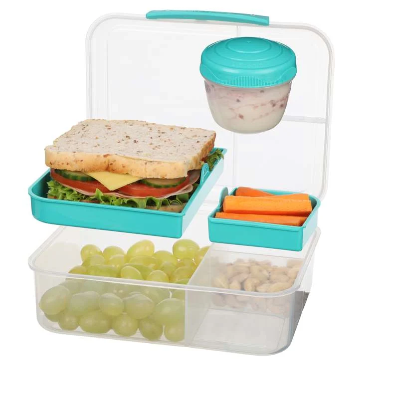 Sistema Bento Madkasse - Ruminddelt med Bæger - 1,65L - Klar/Minty Påfugl