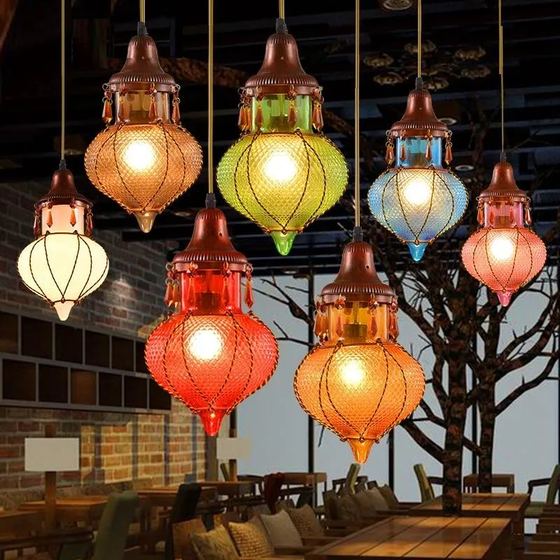 Bøhmisk middelhavsfarverigt glasloft Drop Light Pendellampe Belysningsarmatur til cafe Bar Restaurant Cafe Indretning ATY...