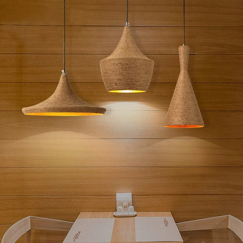 Sæt med 3 Pendellampeskærm Retro Nordic Hemp Rope Loft Home Industriel belysning til køkkenø Spisestue ATY Home Decor