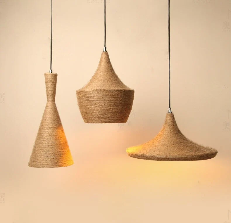 Sæt med 3 Pendellampeskærm Retro Nordic Hemp Rope Loft Home Industriel belysning til køkkenø Spisestue ATY Home Decor