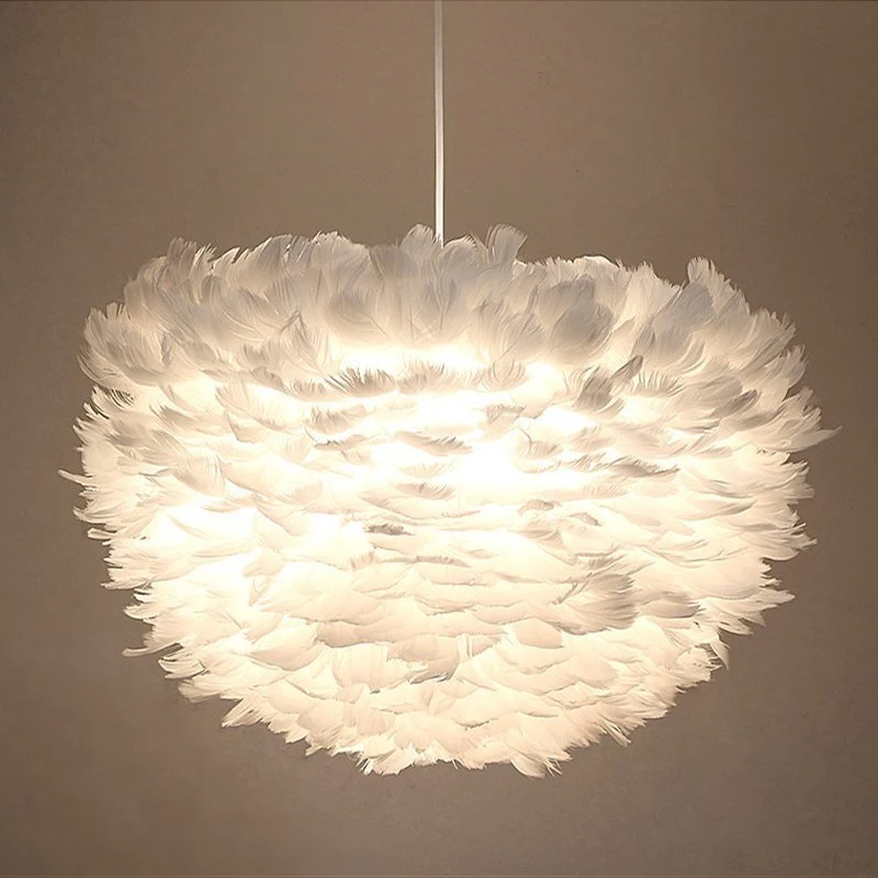 Moderne Hvid Natur Gåsefjer Pendellamper Romantisk E27 Led Pendellamper Til hjemmebelysning Restaurant Soveværelse Stue AT...