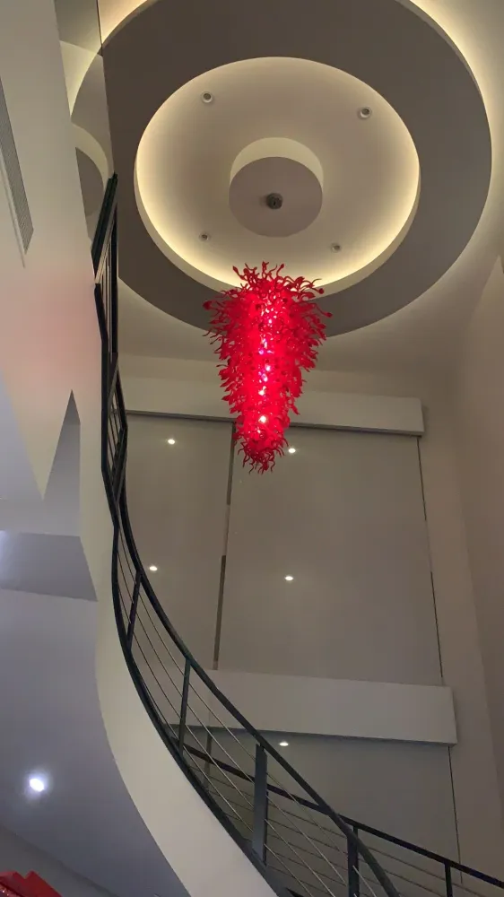 Rød Murano Glas Lysekrone Trappe LED Lustres Moderne hængende lysarmatur ATY Home Decor
