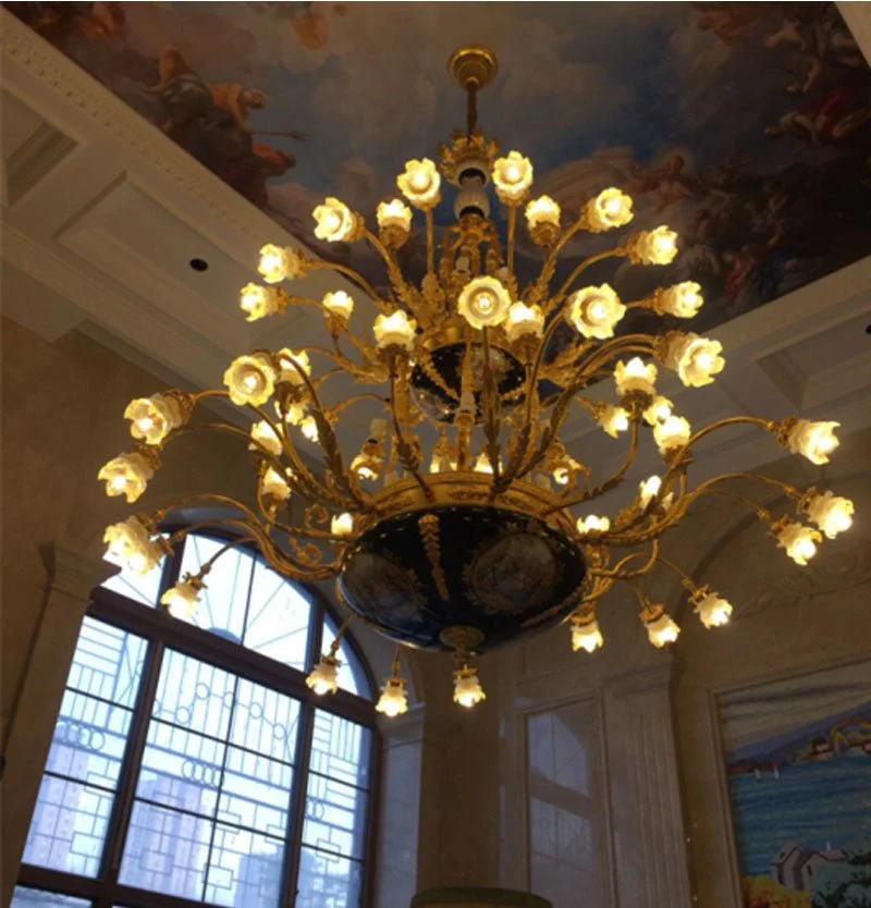 Villa Chandelier Hotel Foyer Store Lysekroner Kobber Suspension Belysning Art Deco Hængelampe Lysekrone Belysning ATY Home...