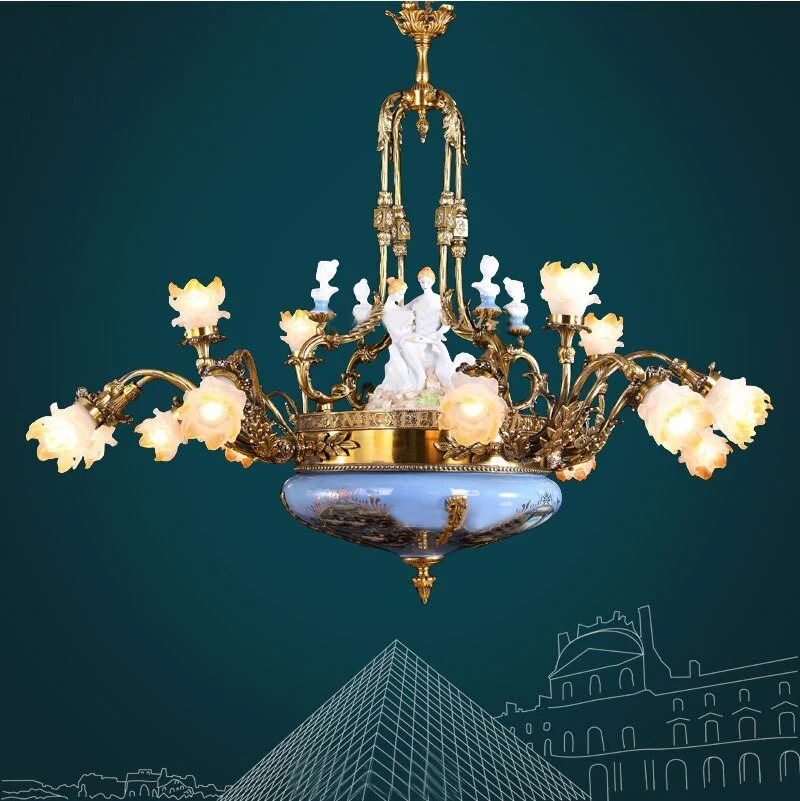 Villa Chandelier Hotel Foyer Store Lysekroner Kobber Suspension Belysning Art Deco Hængelampe Lysekrone Belysning ATY Home...