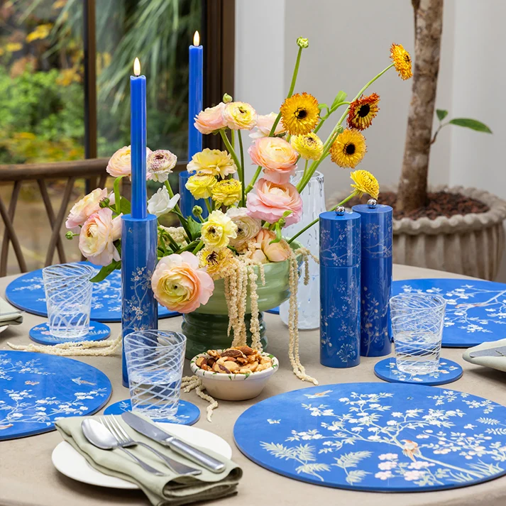 Blå Chinoiserie Lysestage