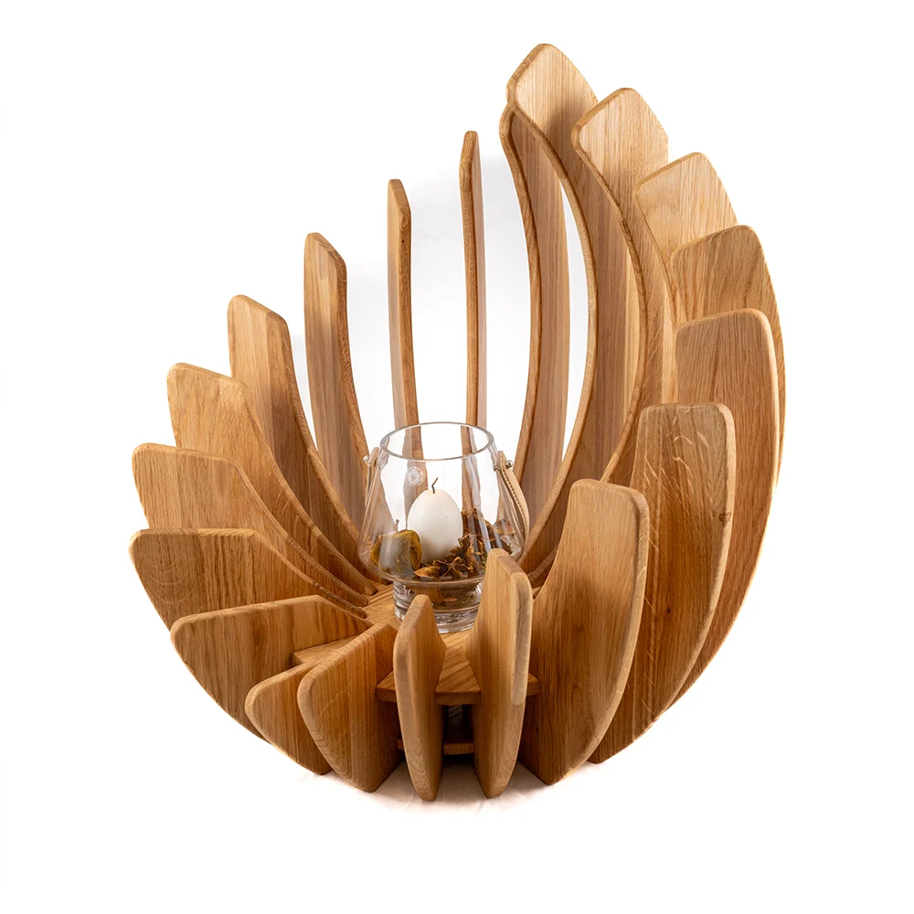 BIG LEAF Ø50cm | LYSESTAGE/SKULPTUR | MASSIVT EGETRÆ | HVIDOLIERING