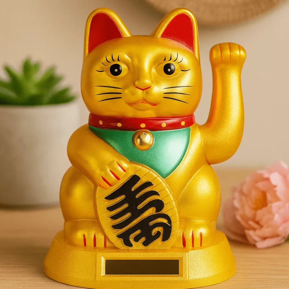 Maneki Neko Heldige Kat Figurine Solcelledrevet