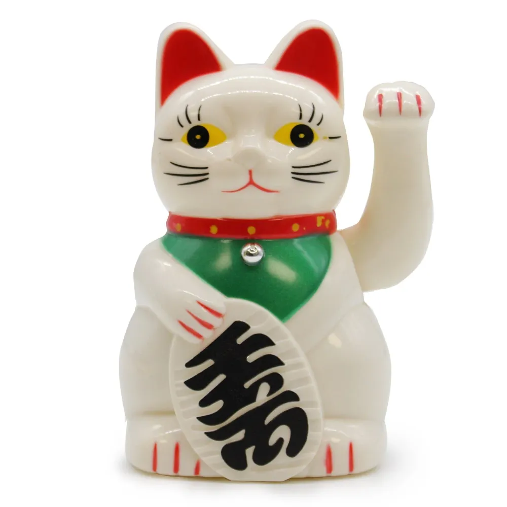 Maneki Neko Hvid Heldig Kat, 15 cm