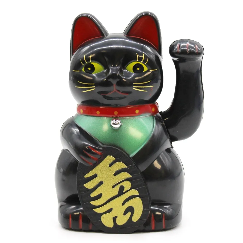 Maneki Neko Penge Kat Figur Sort 15 cm