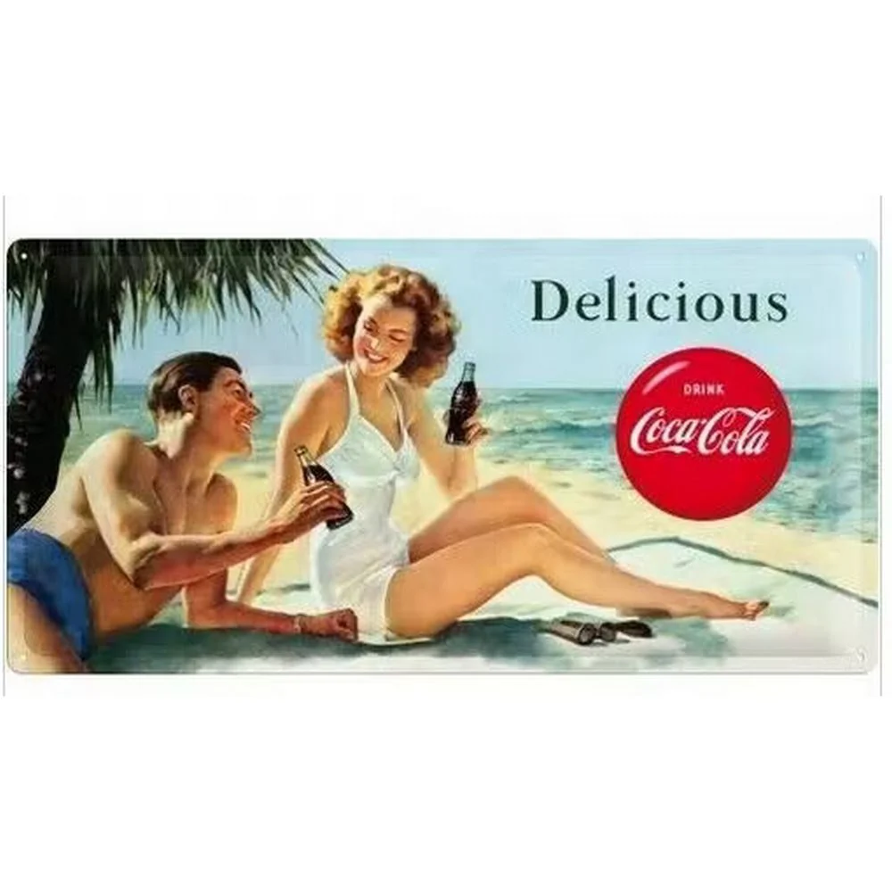 Retroworld Metalskilt Delicious Coca-Cola Beach Scene - 50 x 25 cm