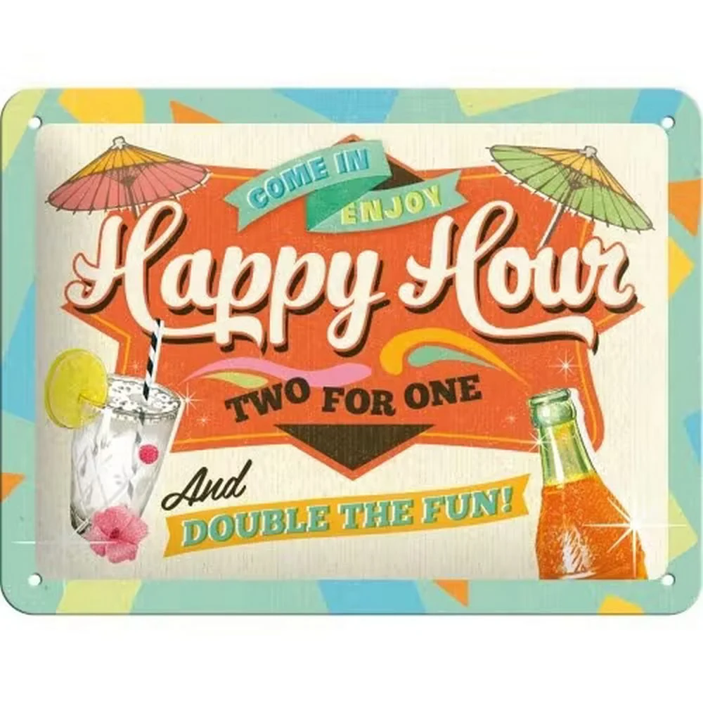 Retroworld Metalskilt HAPPY HOUR - 20 x 15 cm
