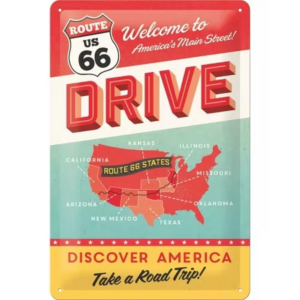 Retroworld Metalskilt Route US 66 Discover AMERICA - 20 x 30 cm