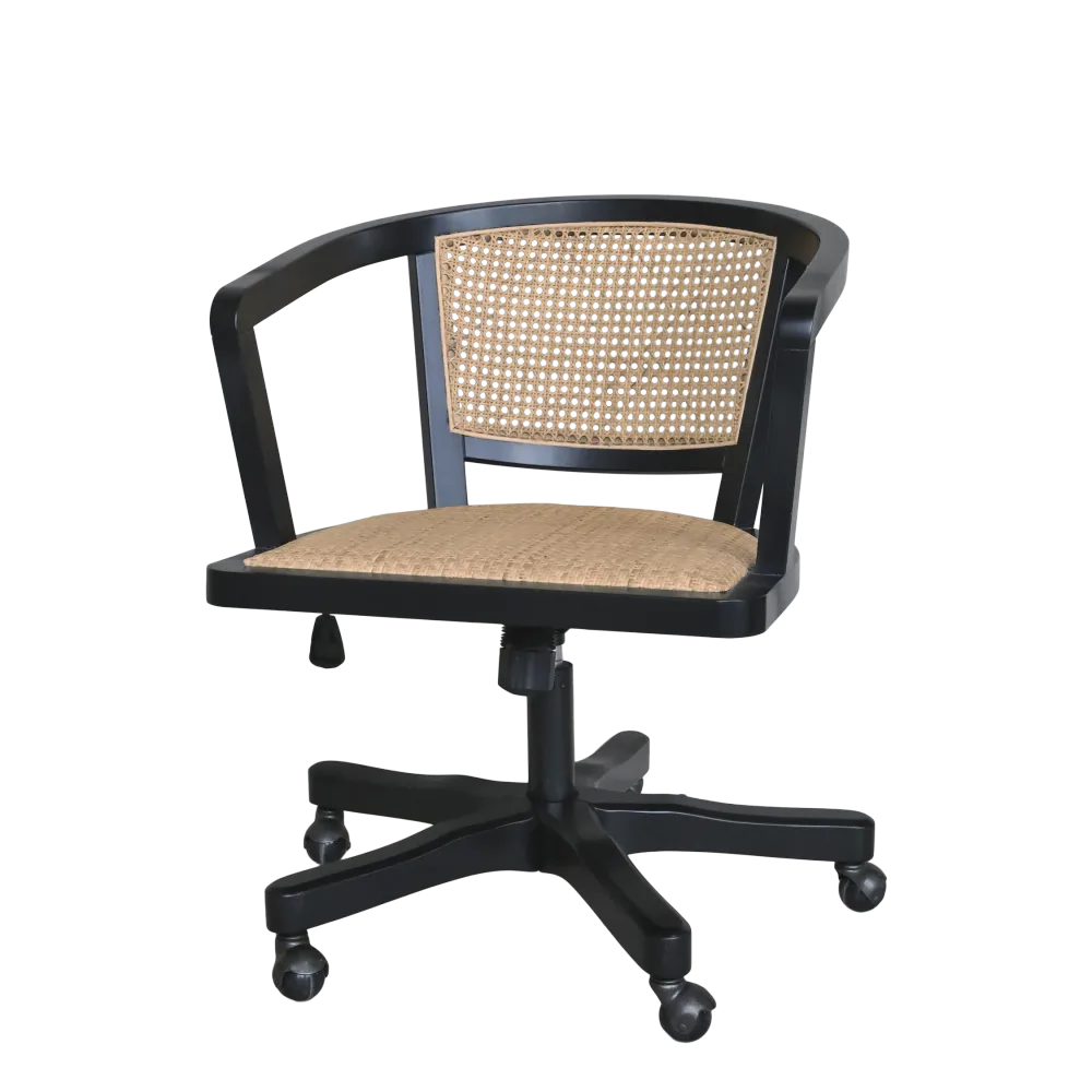 Chic Antique Fransk Kontorstol med Fletsæde & Ryg – H80/L60/B60 cm i Antique Ebony