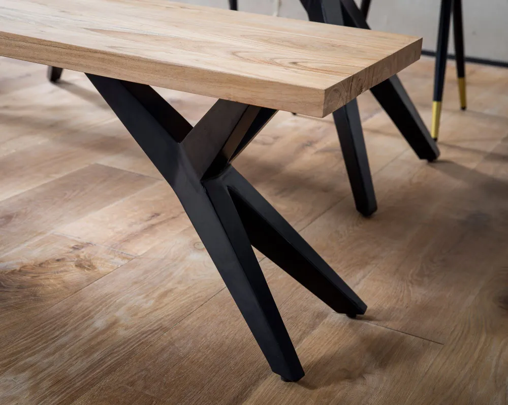Spisebænk 160x45x45 cm, massivt akacietræ, metal, loftstil; spisebænk i massivt træ uden ryglæn; køkkenbænk i industriel s...