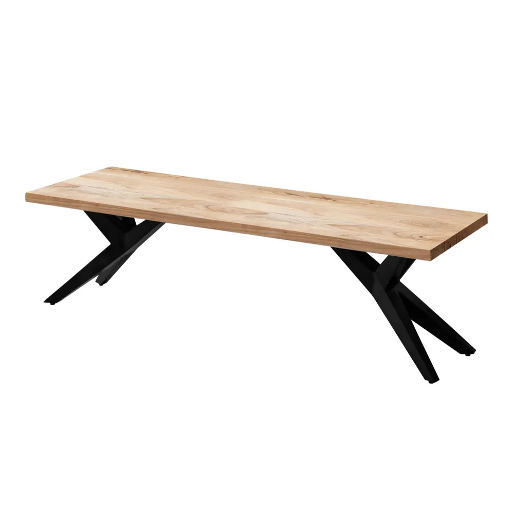 Spisebænk 160x45x45 cm, massivt akacietræ, metal, loftstil; spisebænk i massivt træ uden ryglæn; køkkenbænk i industriel s...