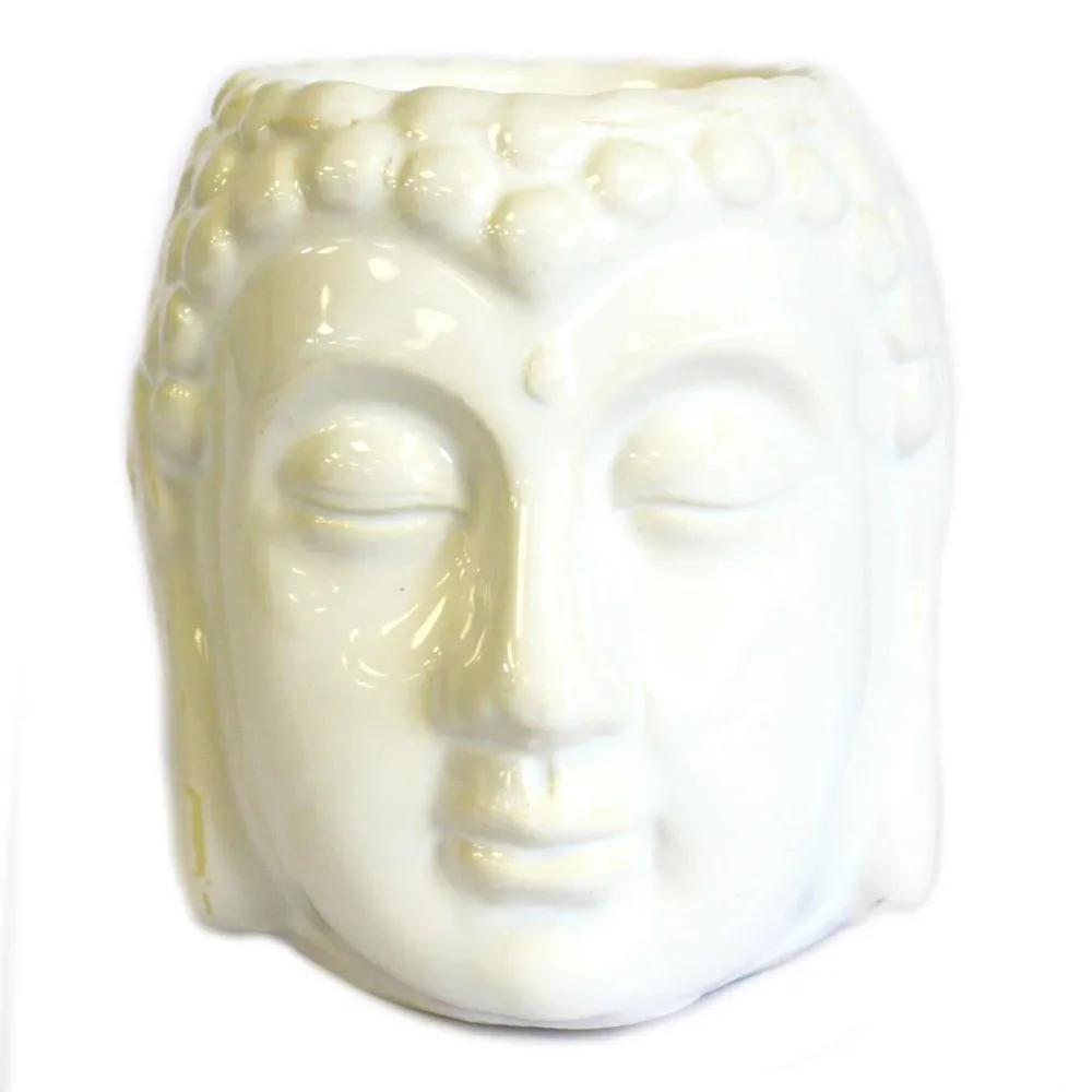 Buddha Hoved Tealight Oliebrænder, Hvid Keramik