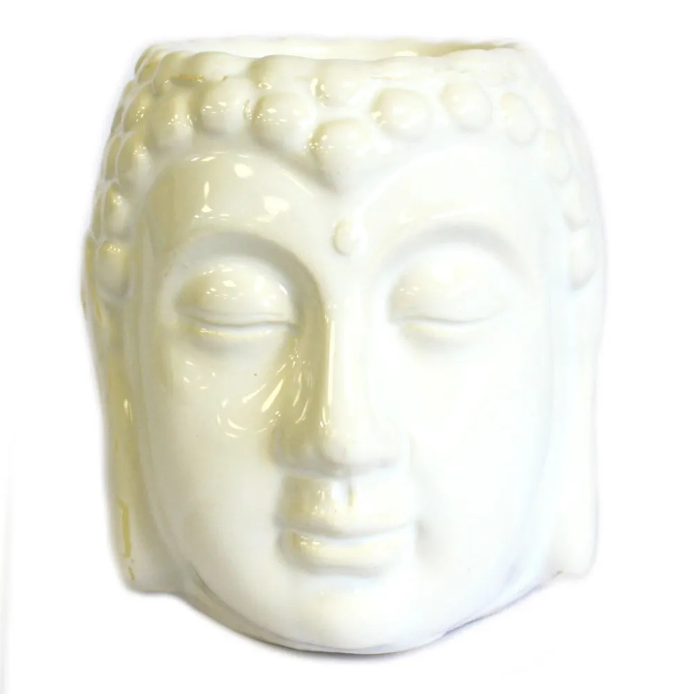 Buddha Hoved Tealight Oliebrænder, Hvid Keramik