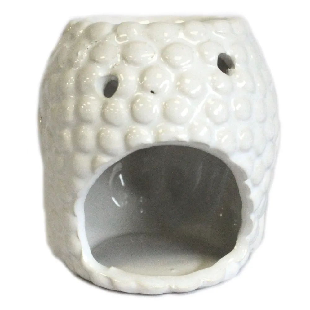 Buddha Hoved Tealight Oliebrænder, Hvid Keramik