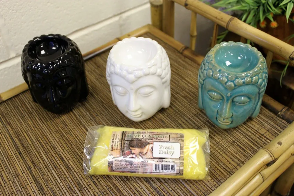 Buddha Hoved Tealight Oliebrænder, Hvid Keramik