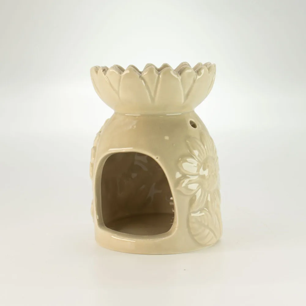 Keramisk Solsikke Oliebrænder - Pastel Beige
