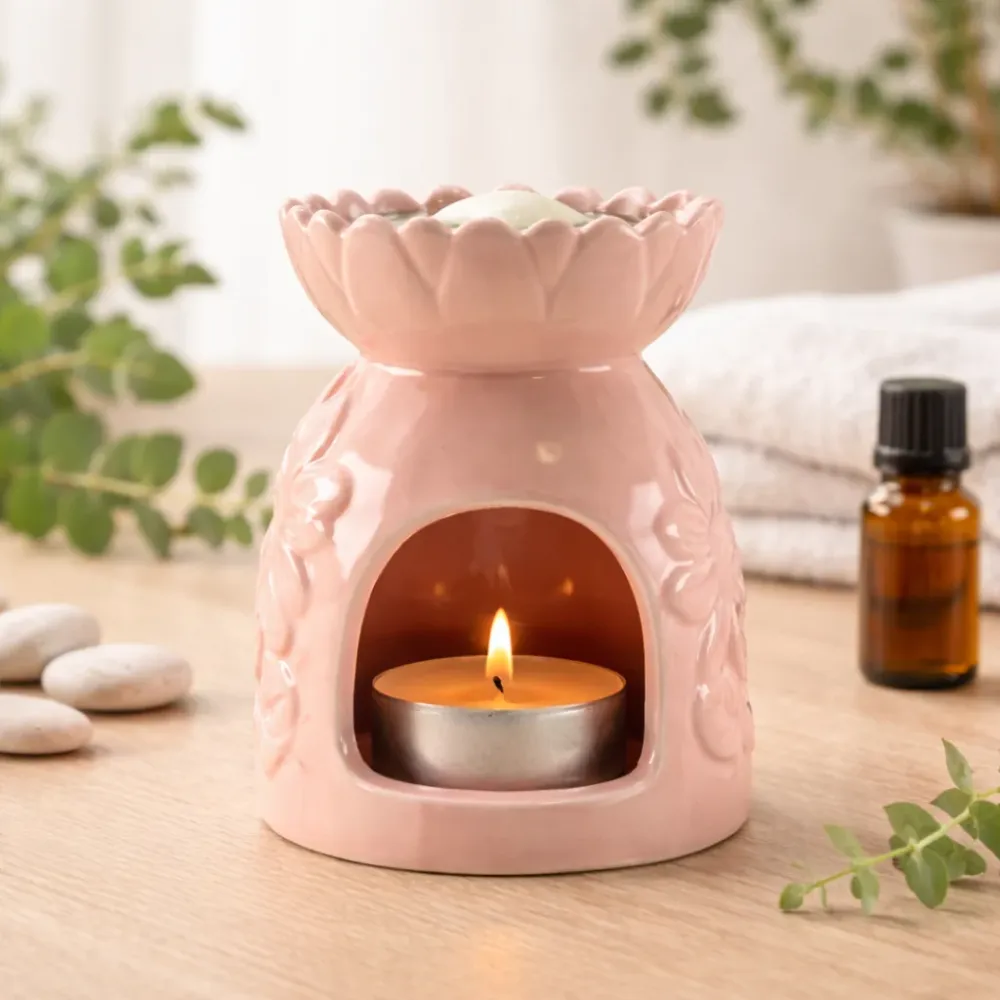 Keramisk Solsikke Oliebrænder - Pastel Pink