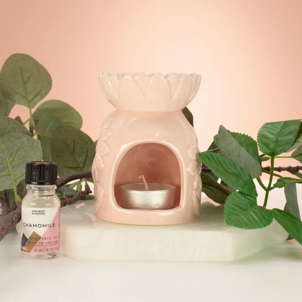 Keramisk Solsikke Oliebrænder - Pastel Pink