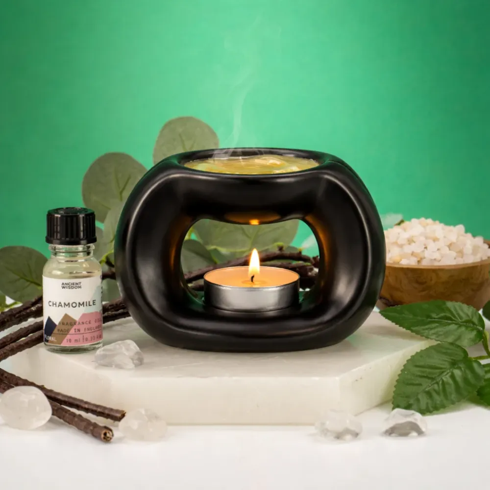 Keramisk Zen Oliebrænder - Oval Pebble - Mat Sort