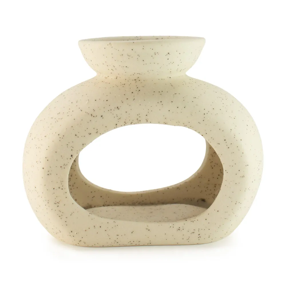 Keramisk Zen Oliebrænder - Oval Pebble - Spletteret Off-White