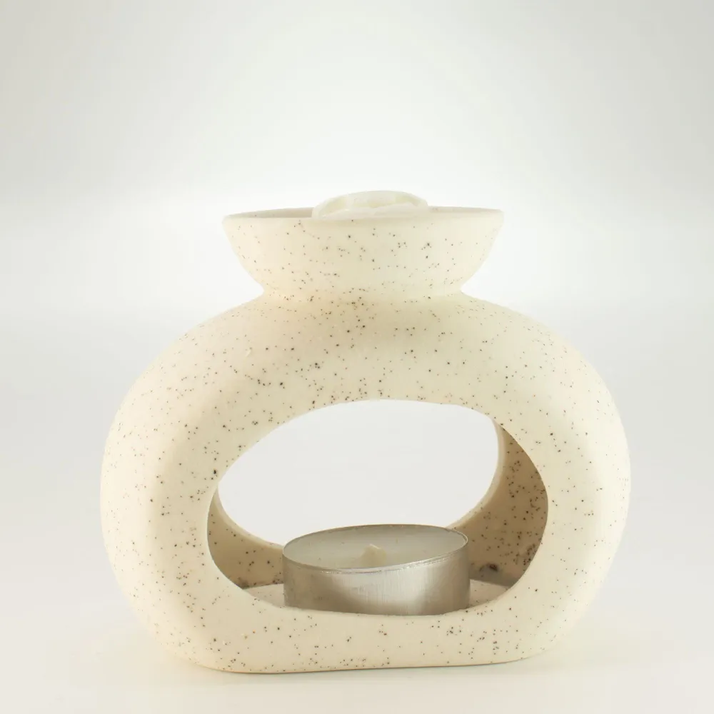 Keramisk Zen Oliebrænder - Oval Pebble - Spletteret Off-White