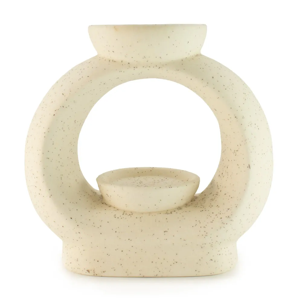 Keramisk Zen Oliebrænder - Stor Oval Pebble - Spletteret Off-White