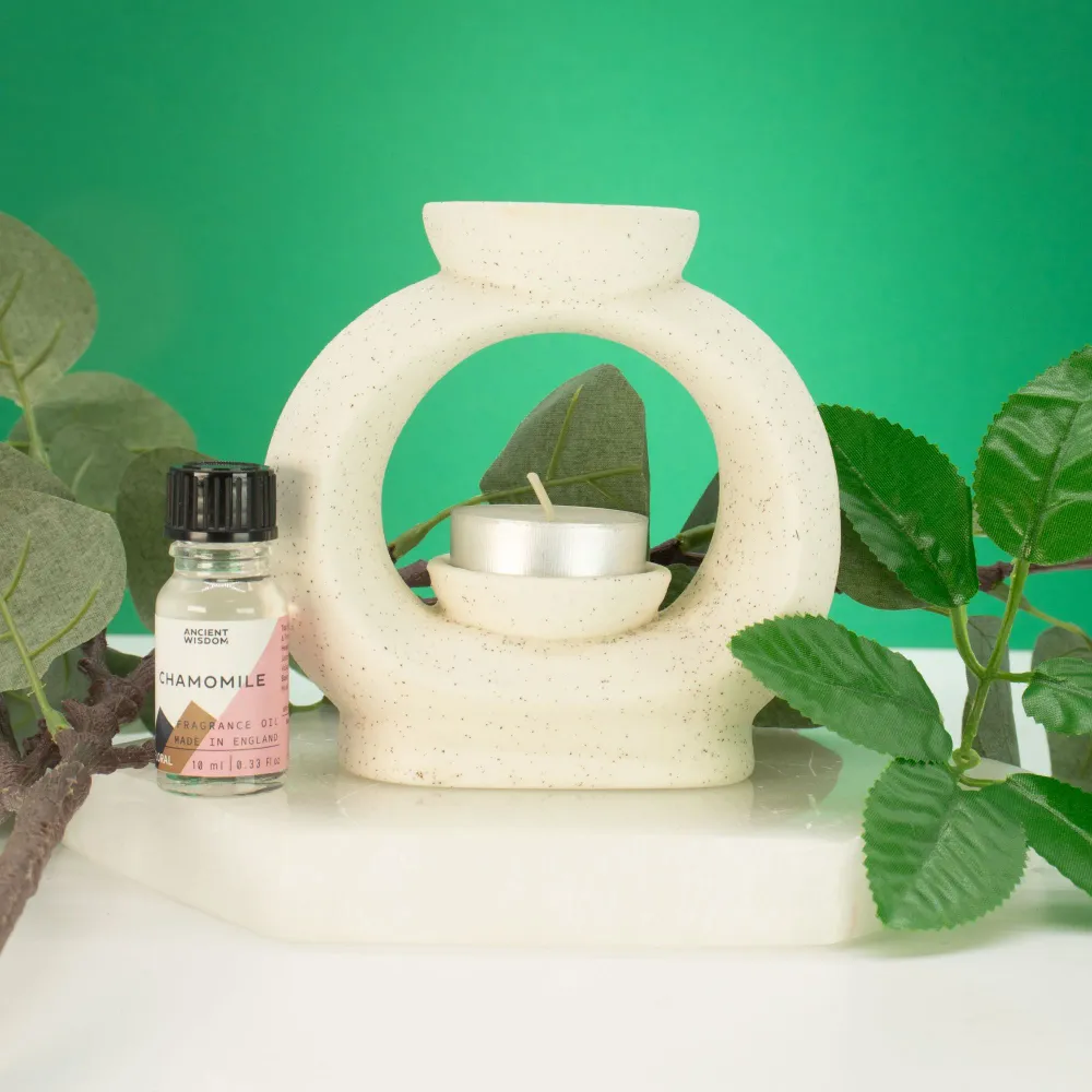 Keramisk Zen Oliebrænder - Stor Oval Pebble - Spletteret Off-White