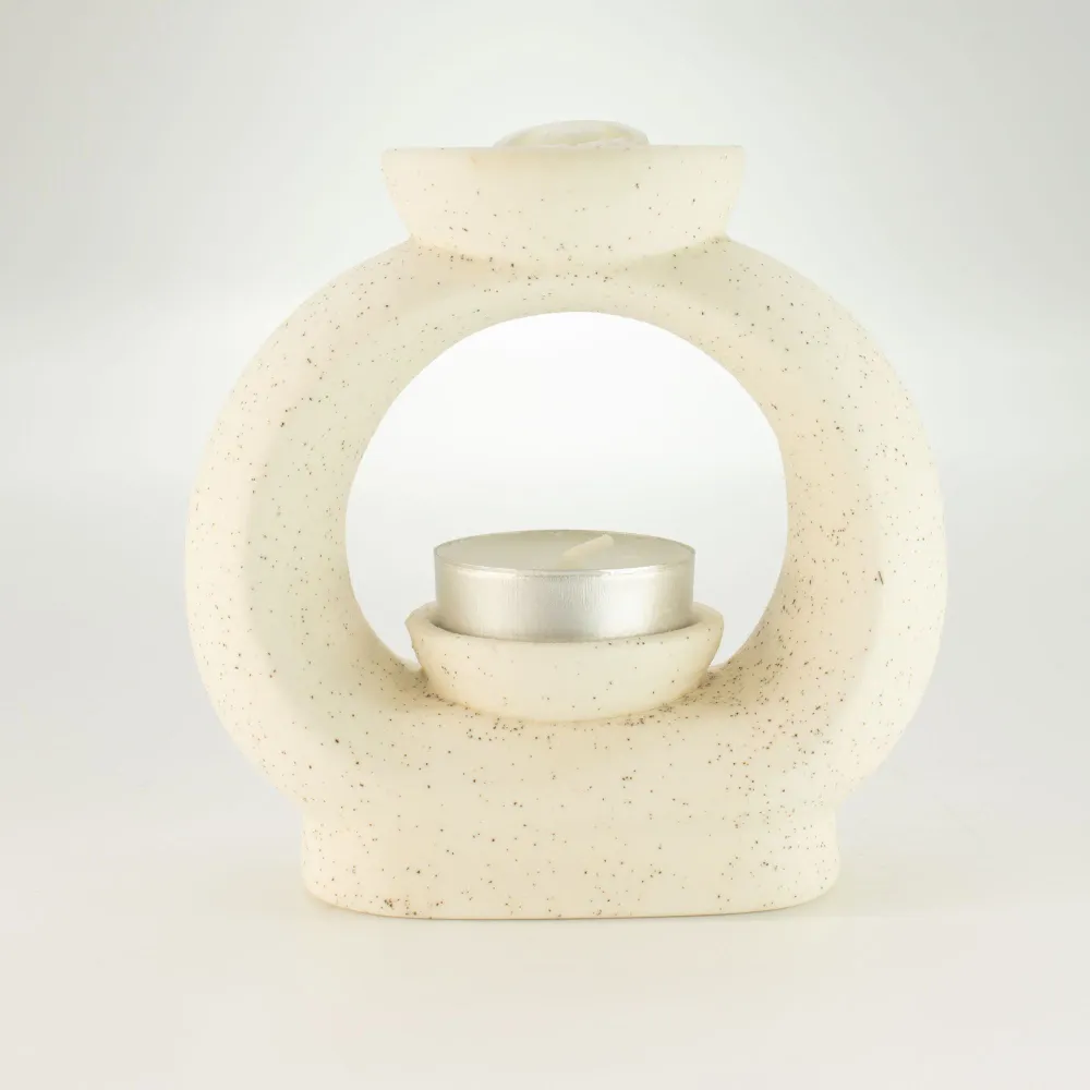 Keramisk Zen Oliebrænder - Stor Oval Pebble - Spletteret Off-White