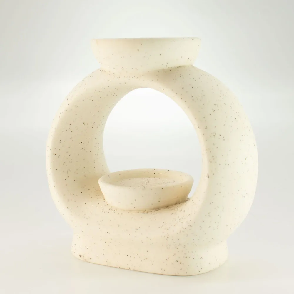 Keramisk Zen Oliebrænder - Stor Oval Pebble - Spletteret Off-White