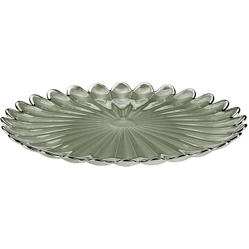 Ottaviani Margherita midterstykke plade 33 cm salvie grønt forsølvet glas 800368V