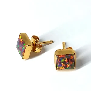 Ørestiks 7mm Fire opal med glat kant (925)