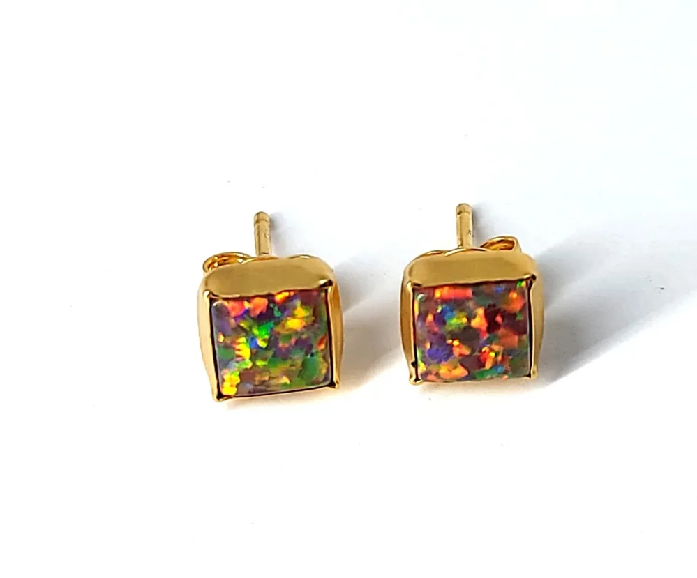 Ørestiks 7mm Fire opal med glat kant (925)