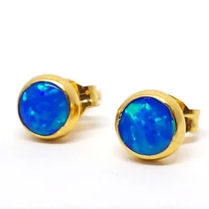 Ørestiks 5 mm Royal Sapphire opal med glat kant (925)
