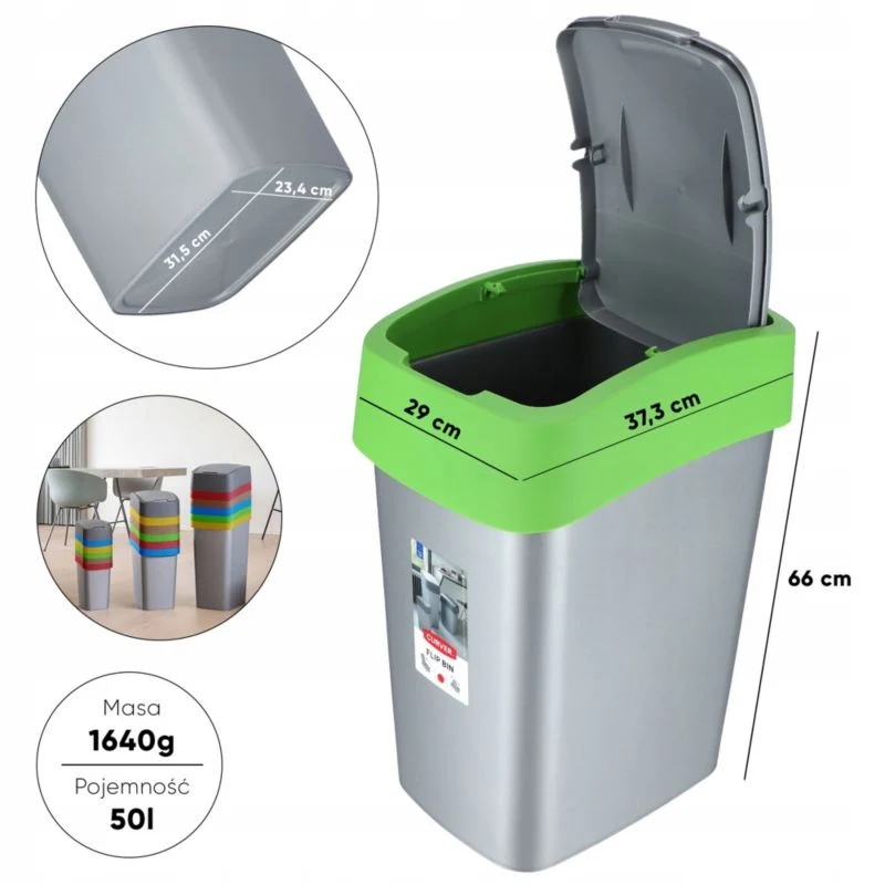 Curver Flip Bin affaldsspand 50L, grøn