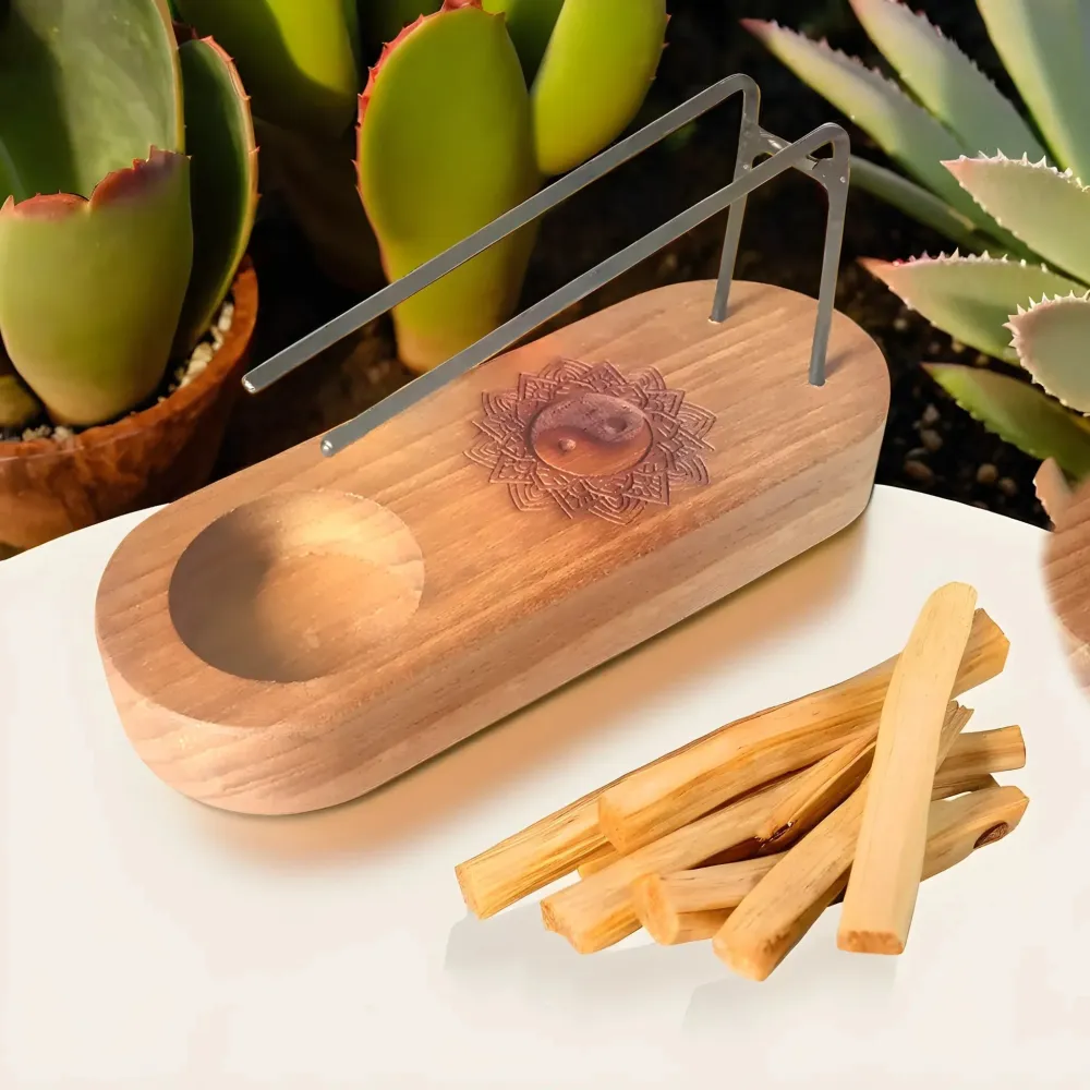 Palo Santo holder fyrfadslys teaktræ yin yang