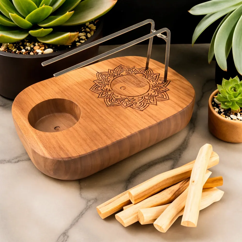 Palo Santo-holder, teaktræ Yin Yang-design