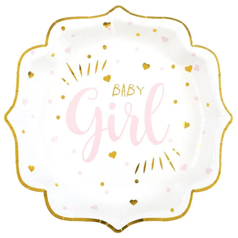 Baby Girl tallerkener med guld, 10 stk.