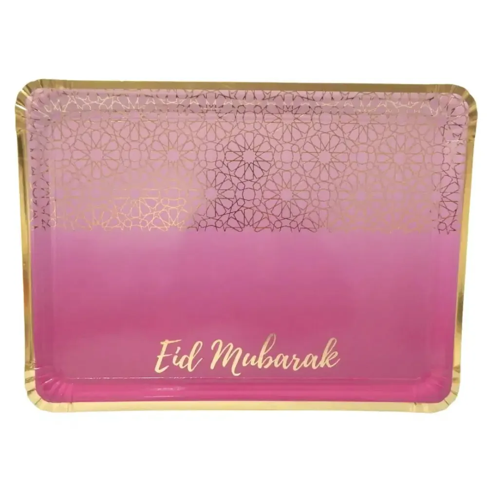 EID Mubarak, lilla og guld serveringsbakke, 3 stk.