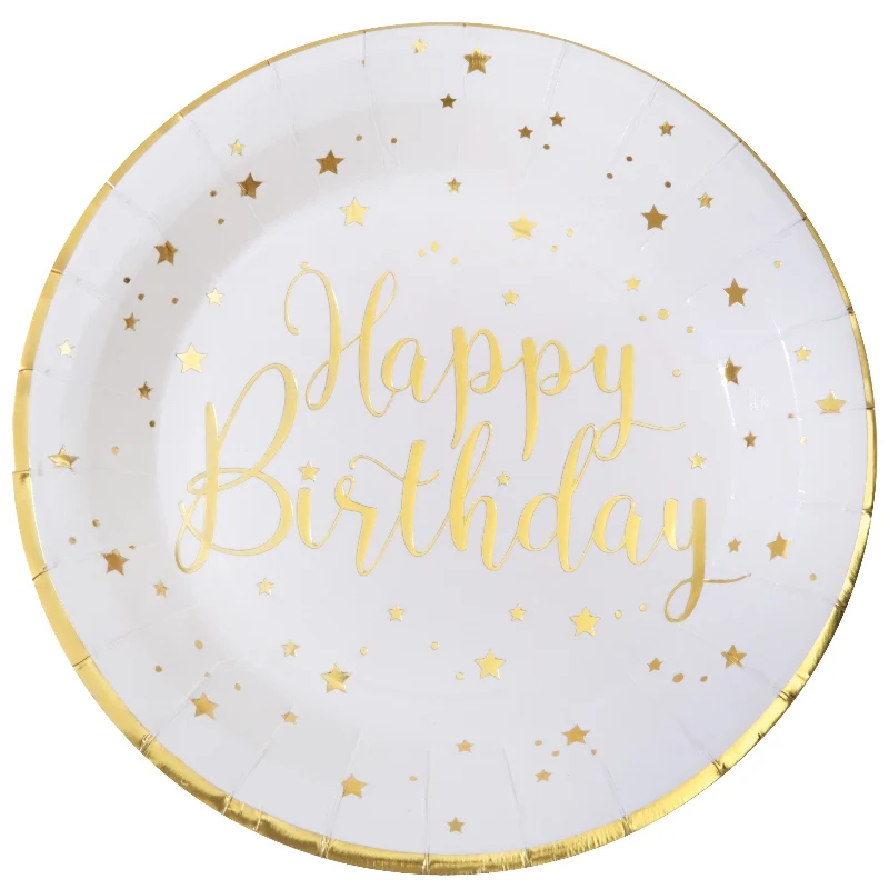 Rund "happy birthday" tallerken, 10 stk.