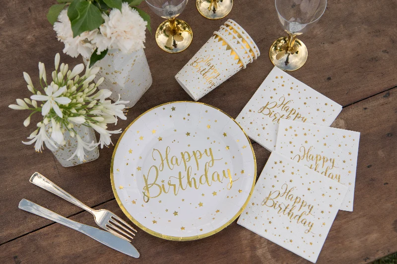 Rund "happy birthday" tallerken, 10 stk.