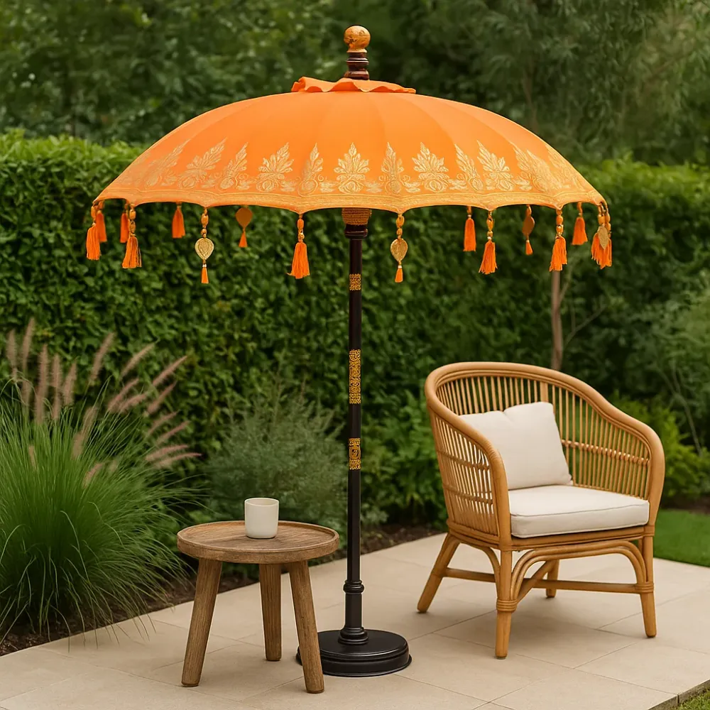 Haveparasol 2m Orange Bali Guld Mønstre