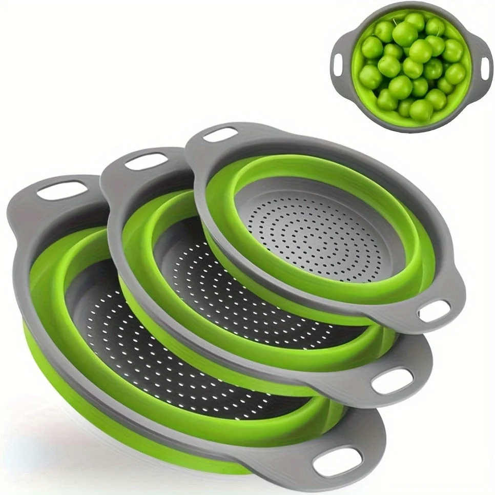 Foldbar pasta- og frugtdråbe i silikone - sæt med 2 - grøn / rød / blå Roed