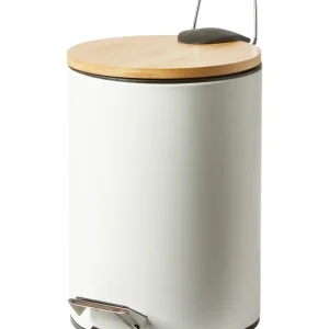 Pedalspand med bambuslåg D25x38 cm stål hvid