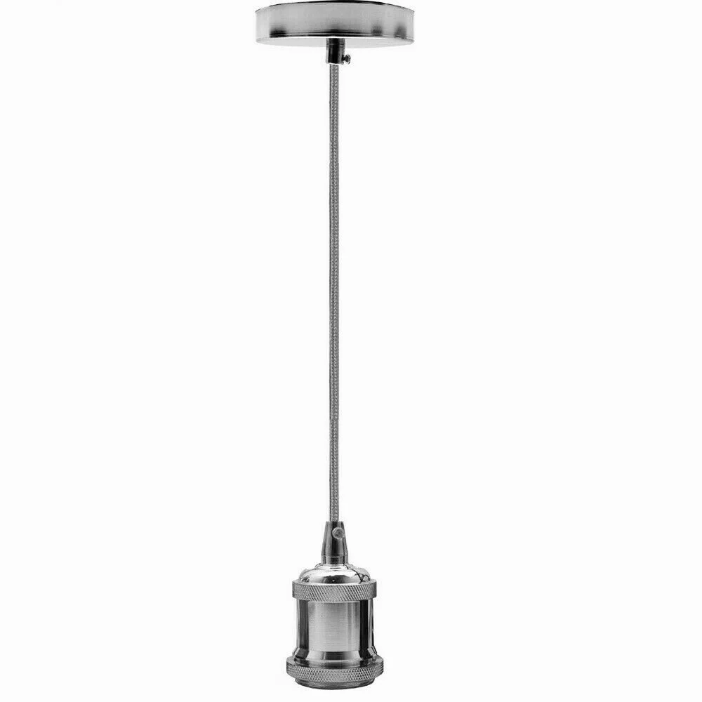 Vintage pendellampesæt E27 – lampeholder med tekstilledning, krom ~1225