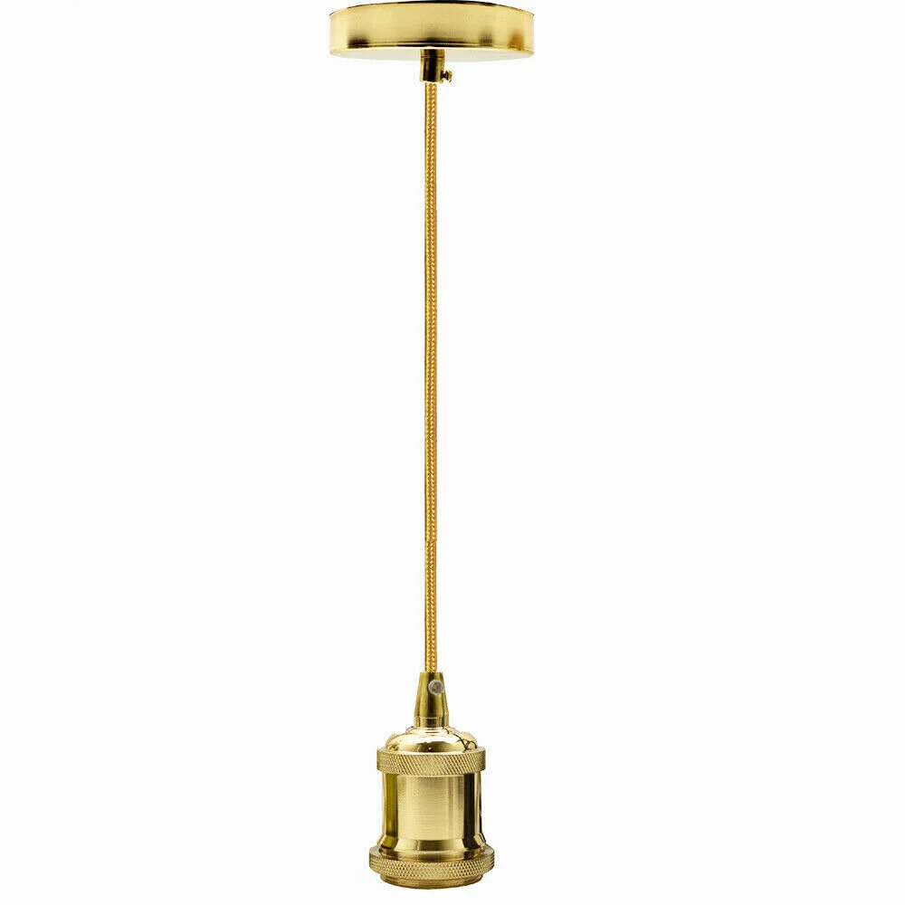 Vintage pendellampesæt E27 – lampeholder med tekstilledning, fransk guld~1221